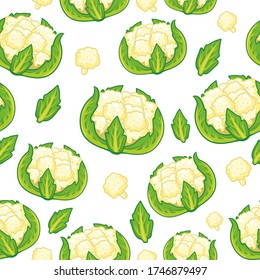 Cauliflower on a white background. Vector seamless pattern design for fabric, cards, print, packaging.