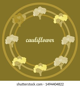 Cauliflower. Organic food poster. Farmer market design. Vector background.