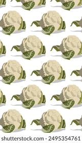 Cauliflower pattern. Eco farm veggies. Vector illustration pattern isolated on white background.