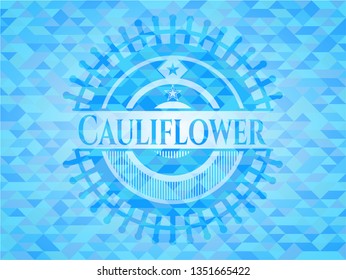 Cauliflower realistic light blue emblem. Mosaic background