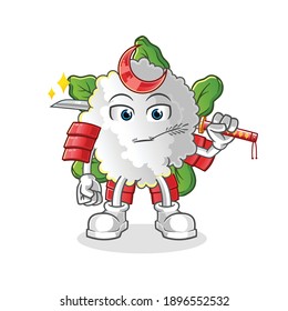cauliflower samurai cartoon. cartoon mascot vector
