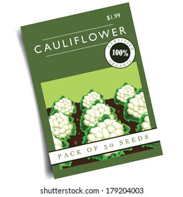 Cauliflower Seed Packet EPS 10 Vector, Grouped For Easy Editing. No Open Shapes Or Paths.