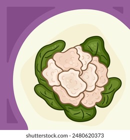 Cauliflower square templates for social media posts. Design for kale day, healthy food health day. Green, purple Liquid stains with transparency. Post design template for harvest, vegetables.