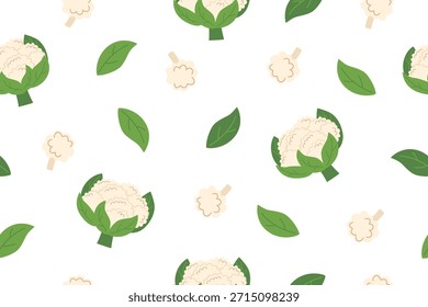 Patrón sin fisuras de verduras de coliflor. Fondo de la naturaleza de la coliflor aislado en blanco. Concepto de jardinería, agricultura y alimentación. Vector Anuncio plano. 