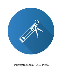 Caulking gun flat design long shadow glyph icon. Vector silhouette illustration