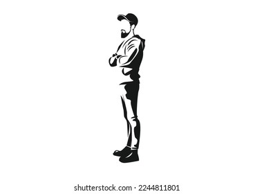 Causal looking guy with a long beard and arms crossed, vector illustration