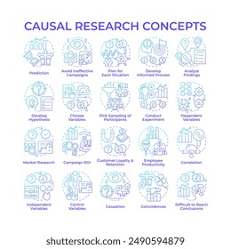 Causal research blue gradient concept icons. Investigation. Market research. Study market for business development. Icon pack. Vector images. Round shape illustrations. Abstract idea