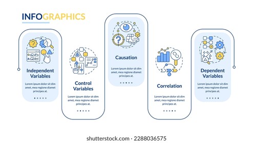 Causal research variables and principles rectangle infographic template. Data visualization with 5 steps. Editable timeline info chart. Workflow layout with line icons. Lato-Bold, Regular fonts used