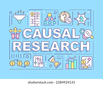 Investigación causal conceptos de palabras banner morado oscuro. Herramienta de marketing. Infografía con iconos editables en el fondo del color. Tipografía aislada. Ilustración vectorial con texto. Fuente Arial-Black utilizada