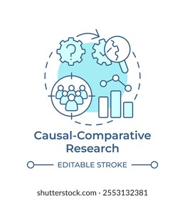 Causal-comparative research soft blue concept icon. Target audience, statistical metrics. Round shape line illustration. Abstract idea. Graphic design. Easy to use in infographic, presentation