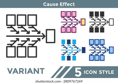 Cause Effect icon for representing causal relationship systems, consequence analysis patterns, and logical connection concepts. Line, Filled, Color, Dualtone style.