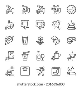 Cause, Effect, And Prevention Of Constipation Or Digestive System. Vector Line Icons