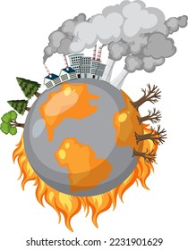 Cause factors of greenhouse effect and global warming illustration