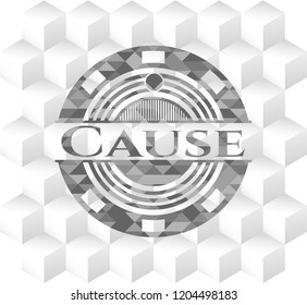 Cause grey emblem. Retro with geometric cube white background