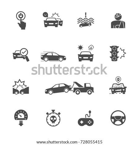 Causes of Car Accidents, Start to think before you start the engine. Vector icons set related to car.