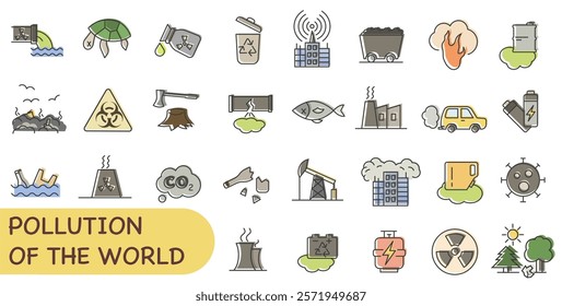 Causes and consequences of environmental pollution. Environmental pollution icons. EPS 10.