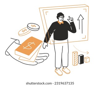 Causes of corruption - modern line design style isometric illustration on white background. Composition with man talking about illegal money income, bribery growth graph and bad immoral deeds idea