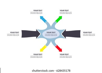 Causes and effect. Converging and diverging arrows. Vector Infographic template
