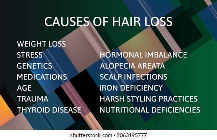 Causes of hair loss. Vector illustration for medical journal or brochure.