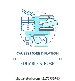 Causes more inflation turquoise concept icon. Goods deficit. Effect of inflation abstract idea thin line illustration. Isolated outline drawing. Editable stroke. Arial, Myriad Pro-Bold fonts used