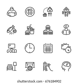 Causes and prevention of Childhood Obesity, Vector line icons set