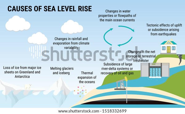 Causes Sea Level Rising Environmental Vector Stock Vector Royalty Free