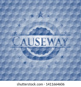 Causeway blue emblem with geometric pattern background. Vector Illustration. Detailed.