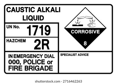 Símbolo Caustic Alkali Liquid UN 1719, Ilustração Vetorial, Isolar No Fundo Branco, Etiqueta. EPS10