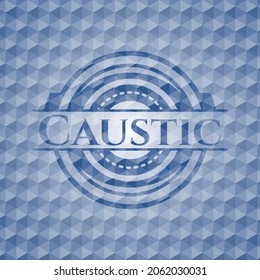 Emblema azul cáustico con fondo geométrico. Ilustración vectorial. Detallado. 