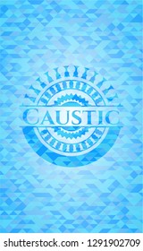 Caustic light blue emblem with triangle mosaic background