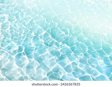 Caustic light deep wave vector design texture. Sea or ocean water background. Summer beach aestetic. Natural transparent underwater surface. Clean sparkling waterscape. Swimming pool aqua reflections.