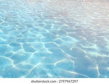 Caustic light deep wave vector design texture. Sea or ocean water background. Summer beach aestetic. Natural transparent underwater surface. Clean sparkling waterscape. Swimming pool aqua reflections.
