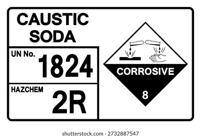 Sinal de Símbolo de Solução UN 1824 Soda Cáustica, Ilustração Vetorial, Isolar No Fundo Branco, Etiqueta. EPS10