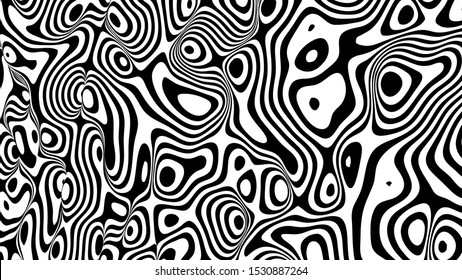 Caustics distortion line art vector background. Minimalistic wave concept. Optical illusion. Abstract futuristic background with zebra stripes. Twisted surface. Ripples.