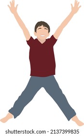 Causual Laughing Jumping Happy Elementary Student Boy Vector Illustration