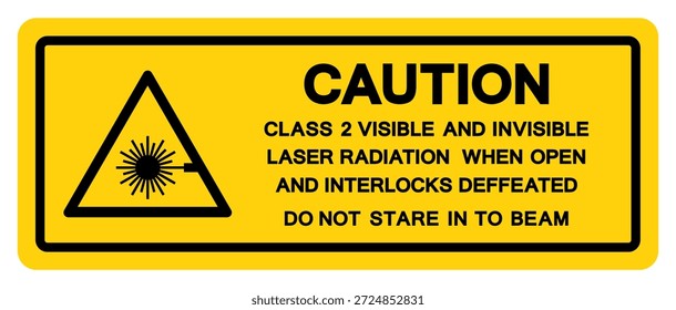 Precaución 2 Signo de símbolo de radiación láser visible e invisible, Ilustración vectorial, aislado en la etiqueta de fondo blanco. EPS10