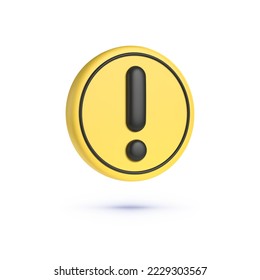 Caution 3d on white background. 3d yellow button. Computer 3d vector. 3d realistic yellow question mark vector illustration