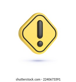 Caution 3d on white background. 3d yellow button. Computer 3d vector. 3d realistic yellow question mark vector illustration