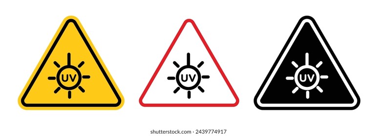 Precaución contra la radiación UV. Advertencia por exposición a luz ultravioleta. Alerta de peligro UV
