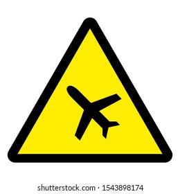 Caution airplane warning sign vector illustration. Yellow triangle sign board.