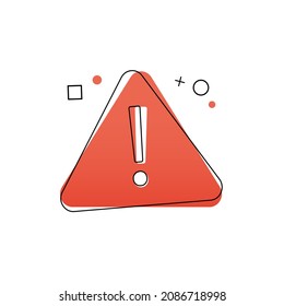 Caution alarm, danger sign collection. Attention icon with geometric shapes on white background. Red fatal error message element. Exclamation mark of warning attention icon. Vector