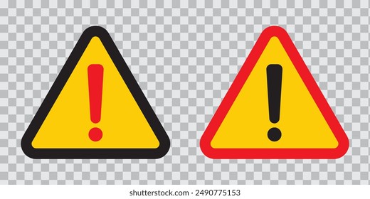 Caution alarm set, danger sign collection, attention vector icon, yellow, red and black fatal error message element, exclamation mark of warning attention icon