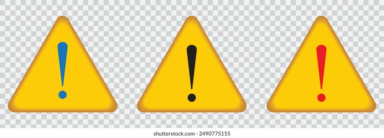 Caution alarm set, danger sign collection, attention vector icon, yellow, red and black fatal error message element, exclamation mark of warning attention icon