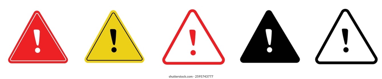 Caution alarm set, danger sign collection, attention vector icon, yellow, red and black fatal error message element.	