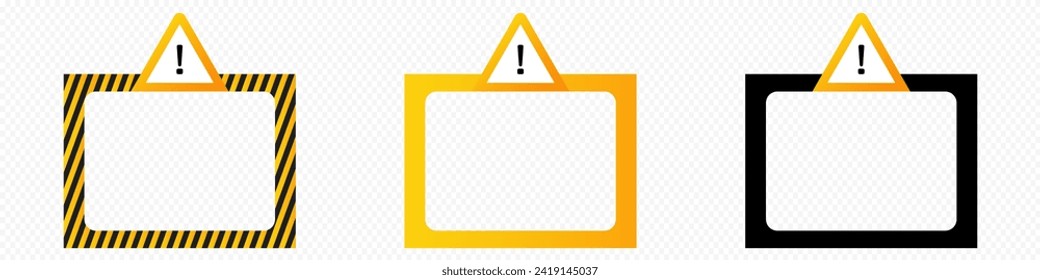 Caution alert frame with warning exclamation triangle sign vector border
