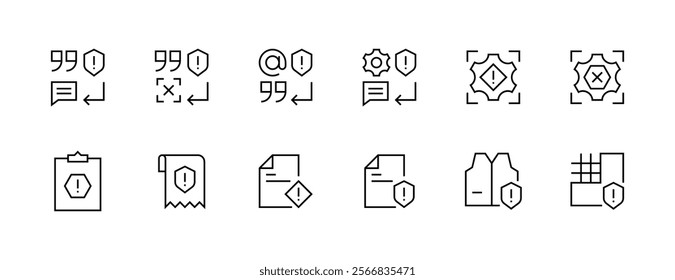 Caution and alert icon collection. Alarm, attention, care, social security, safety, reminder, verification, warning and more. Editable stroke. Pixel Perfect. Grid base 32px.