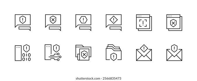 Caution and alert icon collection. Alarm, attention, care, social security, safety, reminder, verification, warning and more. Editable stroke. Pixel Perfect. Grid base 32px.