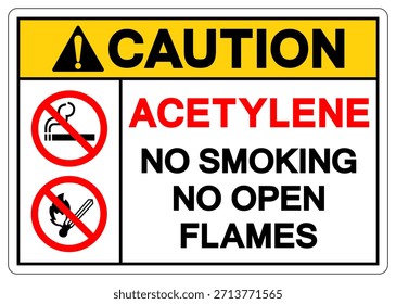 Vorsicht Aletylen kein Rauchen kein offenes Flammensymbol, Vektorgrafik, einzeln auf weißem Hintergrund, Label.EPS10