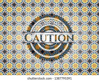 Caution arabesque badge. arabic decoration.