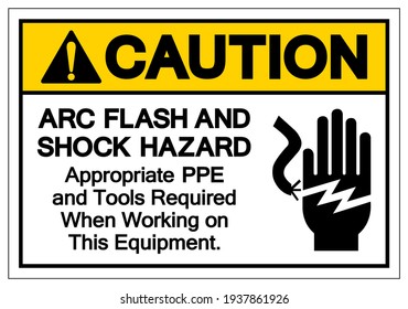 Precaución Símbolo ARC Flash Y Shock Hazard, Ilustración vectorial, Aislamiento En Etiqueta De Fondo Blanco .EPS10